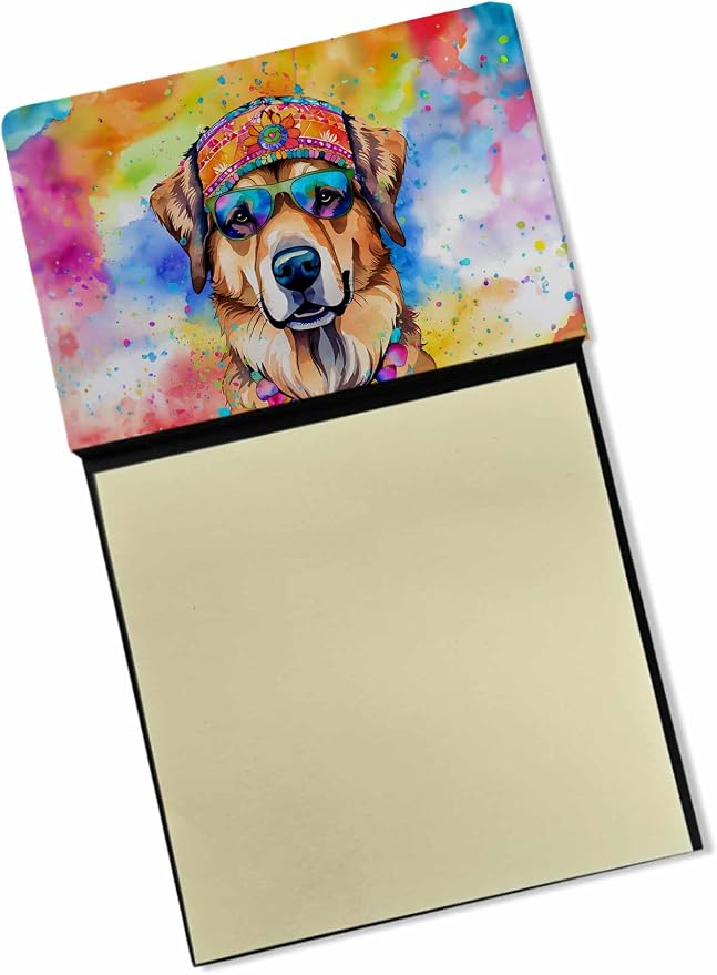 Caroline's Treasures Hippie Dawg Sticky Note Holder Refillable Dispenser Self-Sticky Note Pads, Memo Pads Blank Desk Accessories