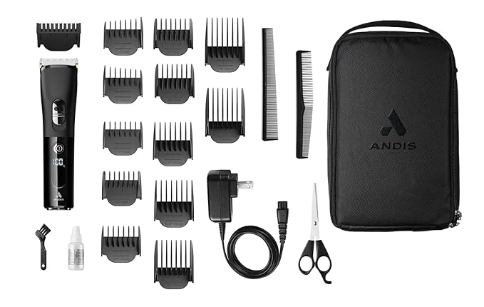 Andis 560547 Envision Cordless High-Speed Hair Clipper, 21-Piece Kit, Adjustable Blade, 1.5” LED Digital Display Screen, Black