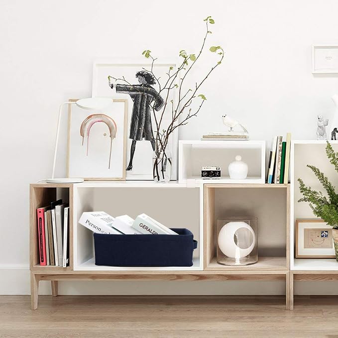 Small Storage Baskets Shelf Storage Baskets Navy Blue Fabric Storage Bin Narrow Storage Basket for Towels Dog Cat Toys Clothes Hats Belts Dippers Baby Toys Storage Basket Little