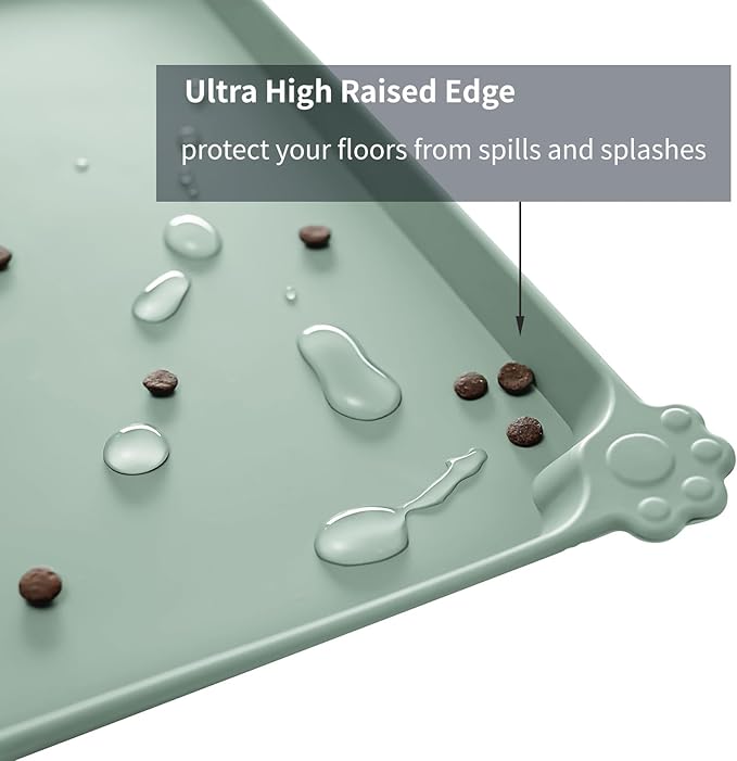 Reopet Waterproof Pet Feeding Mat, Non-Slip Silicone Placemats for Dog Cat Food and Water Bowl, High Raised Edges to Prevent Spills and Protect Floors