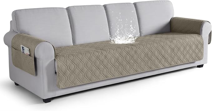 VANSOFY Waterproof Oversized Couch Cover for Pets, Khaki, 78.7" | Non-Slip, Washable, Utility Pockets, Pet Friendly, Furniture Protector Slipcover for 4 Cushion Couch