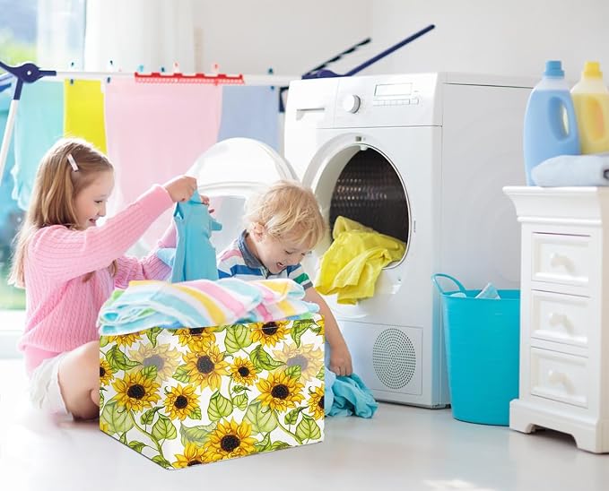NTAOHAMPER Rectangular Storage Basket Empty,Storage Bin with Handles,Room Decor,Gift Basket,Book Box(Sunflower)