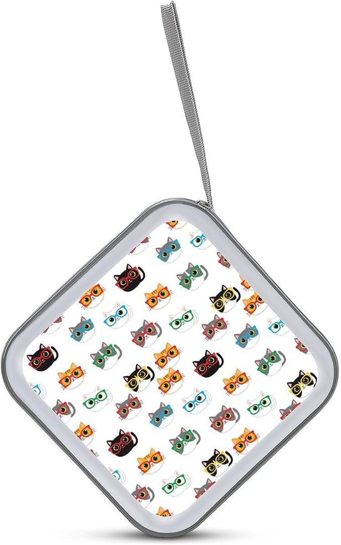 Portable CD Holder Case with Strap Cute Cats Animals Pet Cat Lovers Kawaii, 40-Capacity Hard Plastic Storage Binder, Protective Wallet for Car Office Travel
