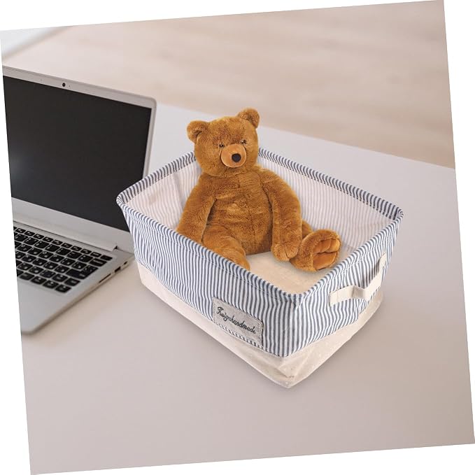 Garneck Portable Pet Toy Storage Basket Foldable Organizer for Sundries for Desktop Use Striped Design Easy to Transport