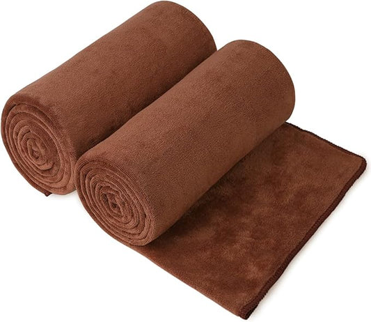JML Large Bath Towels Set of 2, 30" x 60", Oversized, Soft, Absorbent, Fast Drying Microfiber Bathroom Towel for Sauna, Salon, Hotel, Sport, Fitness, Yoga, Brown