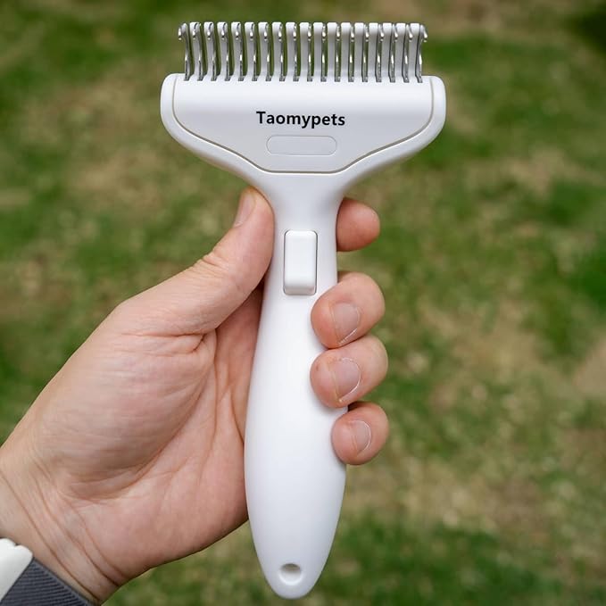 Self Cleaning Grooming Rake Brush for Shedding Gently Removes Loose Undercoat Mats Tangled Deshedding Grooming Tool for Dogs Cats Extra Wide (White)