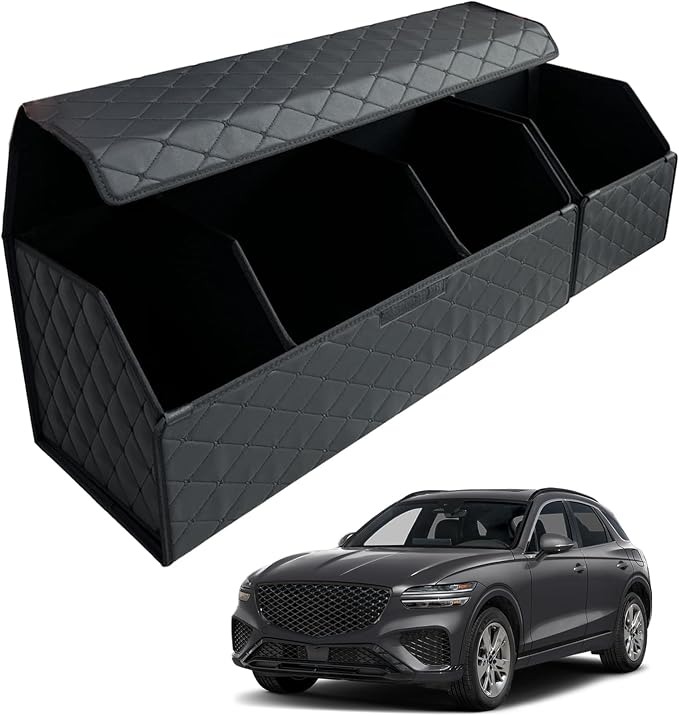 Car Trunk Organizer for For Genesis GV70 - Custom Fit,Easy Installation，Large Space Outdoor Trunk Organizer with Leather,Hook and Loop Fastener,4-Layer Cover,For Genesis GV70 2022-2025