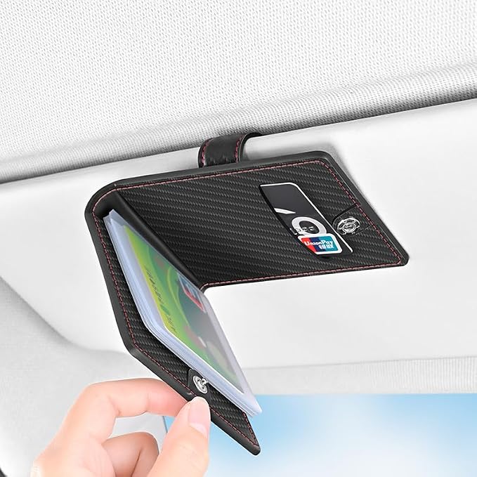 Car Picture Holder Leather Framed Metal Visor Clip 6pc Pocket for Family Pet Couples Photo Drive License ID Credit Business Gift Card Auto Trucks Van SUV Visor Organizer Accessories (Beige)