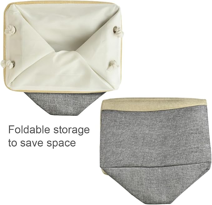 Storage Basket for Organizing - Fabric Large Cubes 3 Pack 16x12x12 inch Baskets, Cube Storage Bin for Shelves Organizer Closet Cloth Gift Toy (Gold & Grey)
