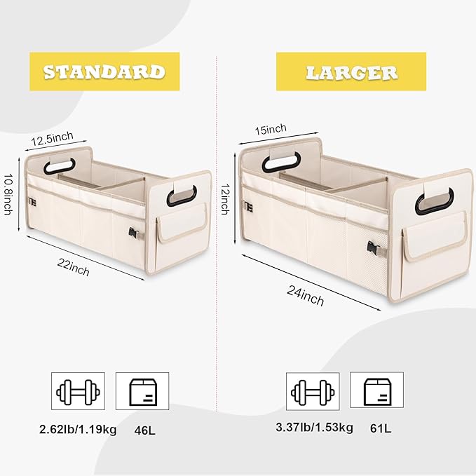 JiatuA Car Trunk Organizer, Car Organizers and Storage Collapsible Multi Compartment Container Box, Adjustable Car Accessories for SUV Sedan Truck, Standard Size, Beige | Sturdy, Large Capacity, Clean Decor, Multi Compartment Container Box, Adjustable ...