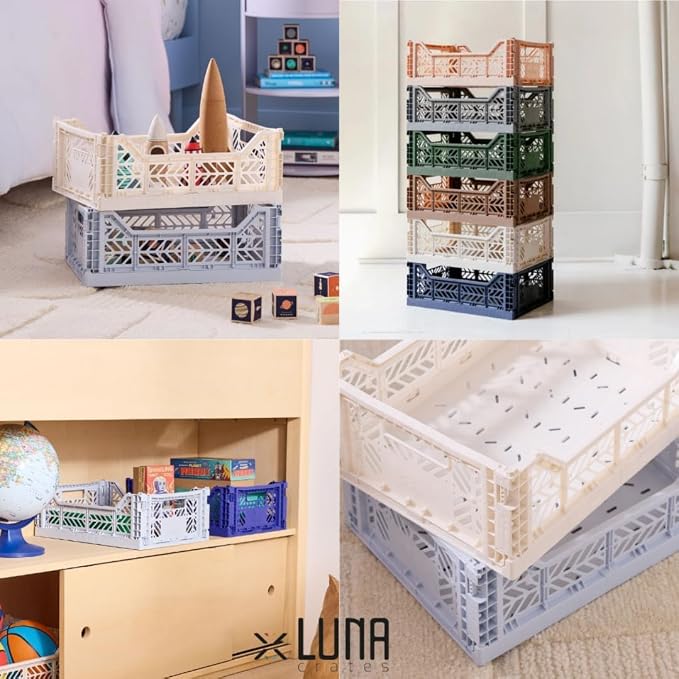 Collapsible Storage Box, Foldable Crate Organizer Bin with Handle, Stackable Crates for Home Organization (MilkTea-LightGray, 14L - 4 Pack)