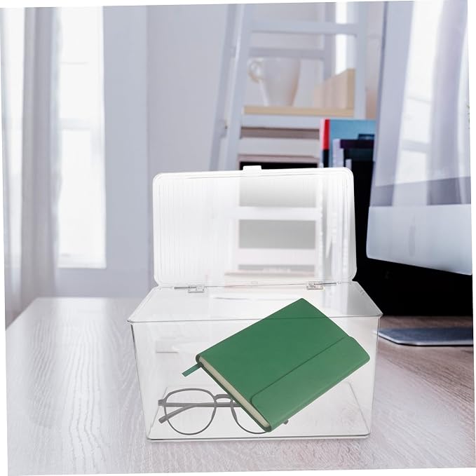 Pet Storage Box with Lid Elevated Dustproof Organizer for Books Files Cosmetics Desktop Supplies Multipurpose File Bin for Home and Office Shelving