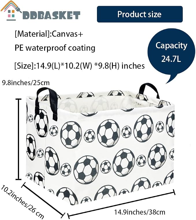 Rectangular Soccer Basket Storage Bin Organizer Box Room Decor for Home(Soccer)
