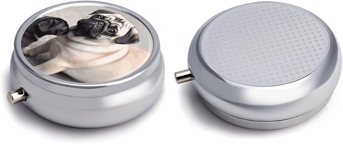 Cute Pet Pug Pill Box 3 Compartment, Pill Case Portable for Pocket Or Purse,Pill Organizer to Hold Vitamins, Medication, Fish Oil &Supplements