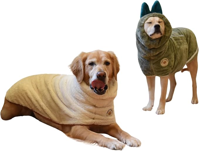 DERPYCHAPPY Premium Dog Towel Robe & Dog Bathrobe for Drying Dogs Made in Korea | Super Absorbent Quick & Adjustable Microfiber Bath Towel for Cats & Puppy Robes After Bath | Soft Warm Coat (Beige M)