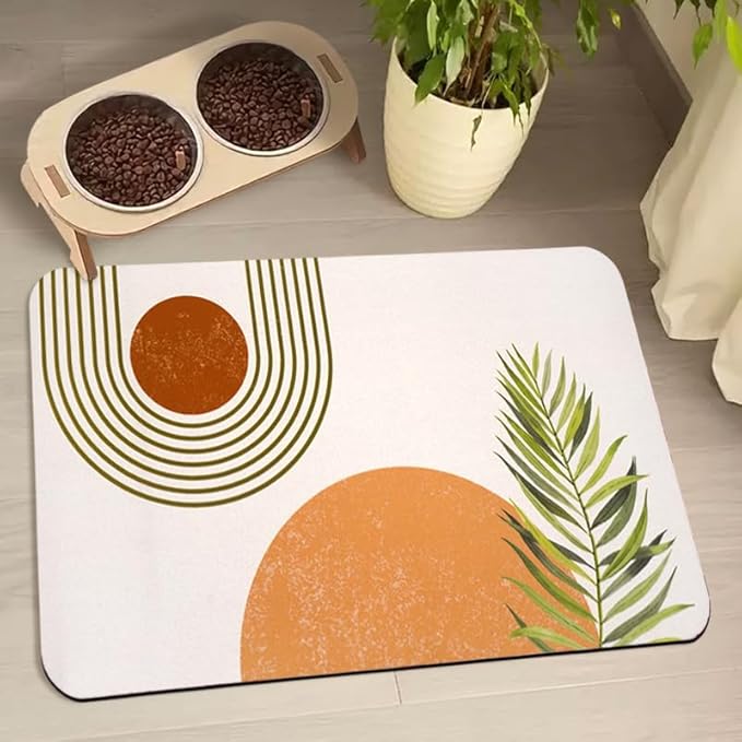 Dog Food Mats for Floors Waterproof, Cat Water Bowl Mats Pet Feeding Absorbent Placemats Bohemia 17 * 30 inch