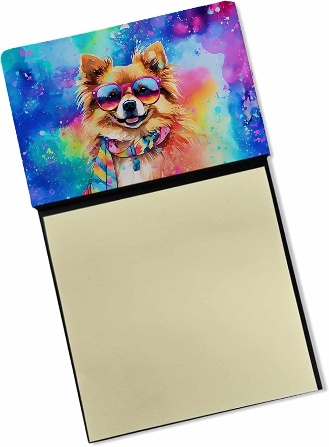 Caroline's Treasures Pomeranian Hippie Dawg Sticky Note Holder Refillable Dispenser Self-Sticky Note Pads, Memo Pads Blank Desk Accessories