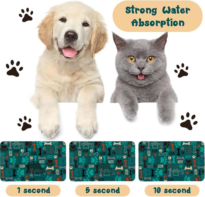 Dog Food Mats for Floors Waterproof, Pet Water Bowl Mats Pet Feeding Absorbent Placemats Green 12 * 20 inch