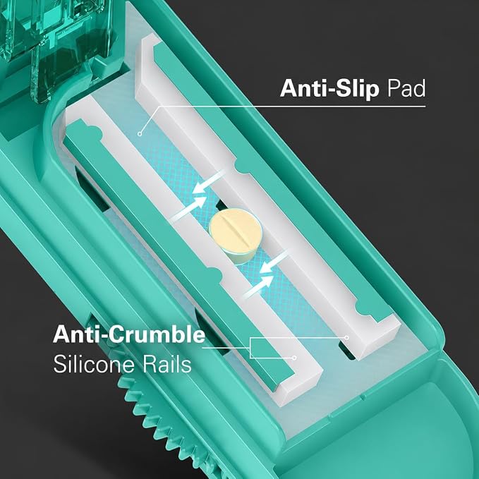 ONE PIX Pill Cutter Splitter for Small and Tiny Pills, Multiple Pill Splitter with Centering Device & Hidden Blade, Adjustable Tablet Cutter for Large Pills, Seniors, Pets, Cyan