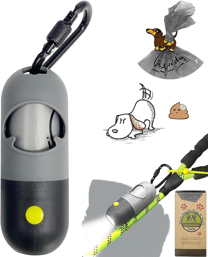 YUCHIYA Dog Poop Bag Holder Dispenser with LED Flashlight(Gray)