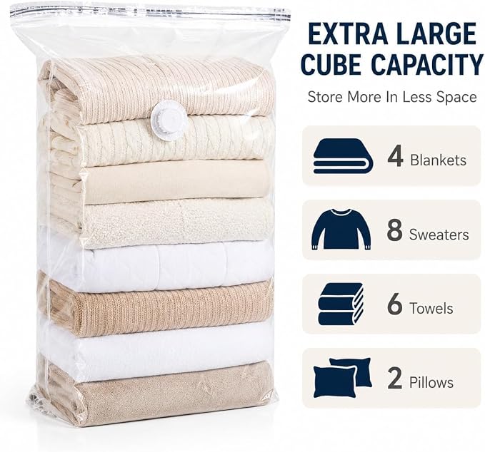 No-Pump Vacuum Storage Bags,2026 New Cube Compression Space Saver Bags,3D Vacuum Storage Bags,Upgrade Large Storage Compression Bags for Clothes, Blankets, Bedding, Comforters, M+L, 2
