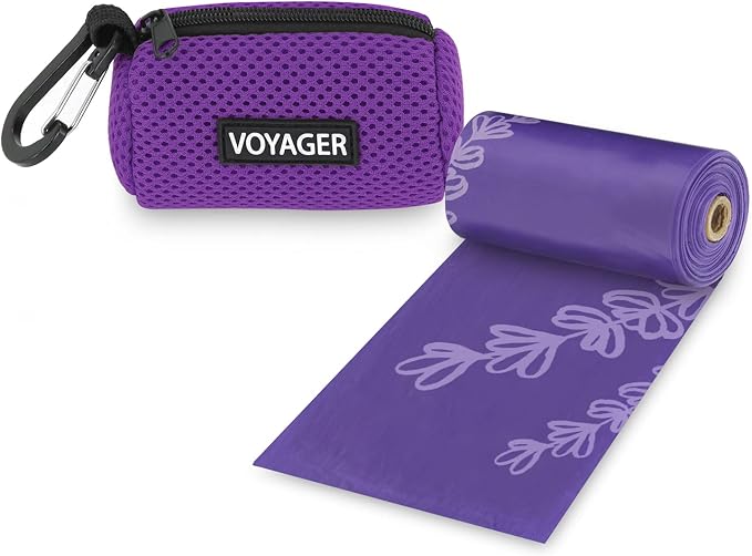Best Pet Supplies Dog Poop Bag Holder Leash Attachment with Reusable Dispenser for Travel, Walking, Park, and Outdoor Use, Durable with Clip-On - Purple, Mesh Dispenser w/15 Bags