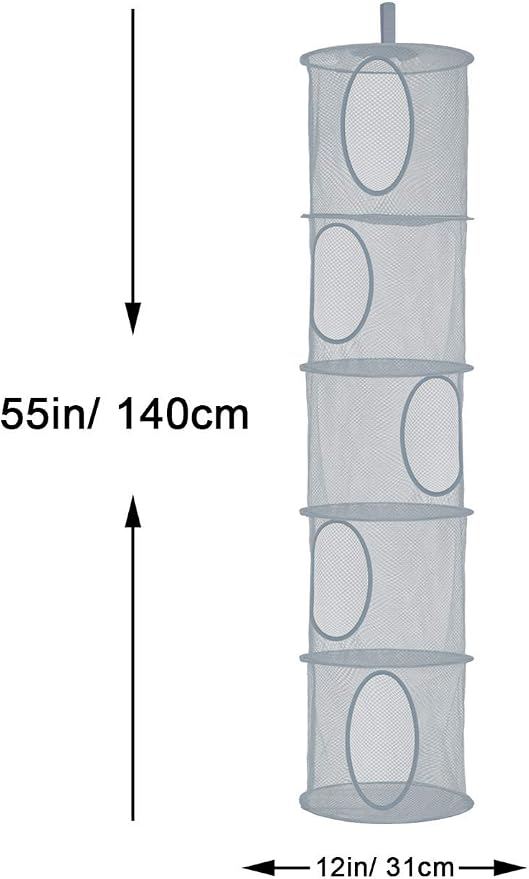 2Pcs Hanging Mesh Space Saver Bags Organizer, Foldable Storage Organizer 5 Compartments Toy Storage Organizer for Kid Room Toys, Gloves,Hats,Socks Storage #Grey | Hanging Mesh Storage Organizer for Kids Room, Holds Plushies, Gloves, Hats, Socks, Foldab...