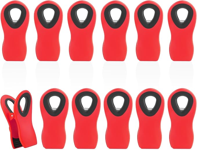 12 Pack Chip Clips, Bag Clips for Food, Magnetic Sealers for Chips and Other Food, Plastic Bag Clip for Kitchen, Fridge, Clothes, Sewing and Artwork (Red)