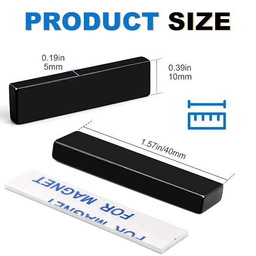 Strong Neodymium Magnets with Adhesive Backing, 25 Pack, 40x10x5 mm | Powerful Rare Earth Bar Magnets, Waterproof Black Magnetic Magnet Strips Heavy Duty for Craft, Kitchen, DIY, Office