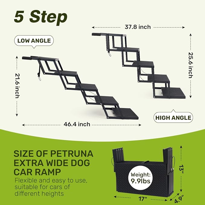 Foldable Dog Car Steps - Upgraded Non-Slip Pet Stairs for Large Dogs, Portable Metal Frame Dog Ramps for High SUV, Truck and Cars, Lightweight Pet Ladder with High Load-Bearing Capacity (5 Steps)