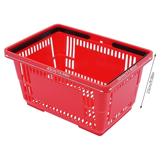 12PCS Shopping Baskets with Handles, 17x12x9inch Plastic Storage Bins Grocery Baskets, Portable Shop Basket Used for Supermarket, Retail, Bookstore (Red)