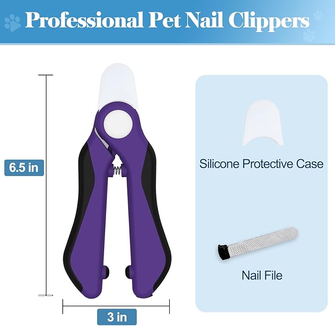 Swihauk Heavy Duty Dog Nail Clippers and Trimmers, Professional Pet Nail Clippers with Nail File for Dogs Cats Small Animal, Claw Clippers with Safety Guard to Prevent Over-Cutting, Purple