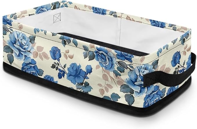 Rose Floral Bathroom Basket with Handle, Back of Toilet Paper Basket Decorative Shelf Bins for Toilet Tank Top Countertop, Bathroom Storage Basket Bathroom Accessories