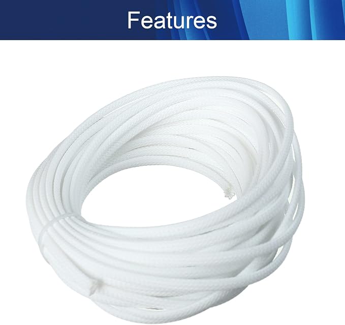 Jutagoss PET Expandable Braided Cable Sleeve, 32.8ft - 3/16 inch White Cable Management Sleeve, Wire Loom Tube Cord Protector for USB Cable, Power Cord, Audio Video and More, 1Pc