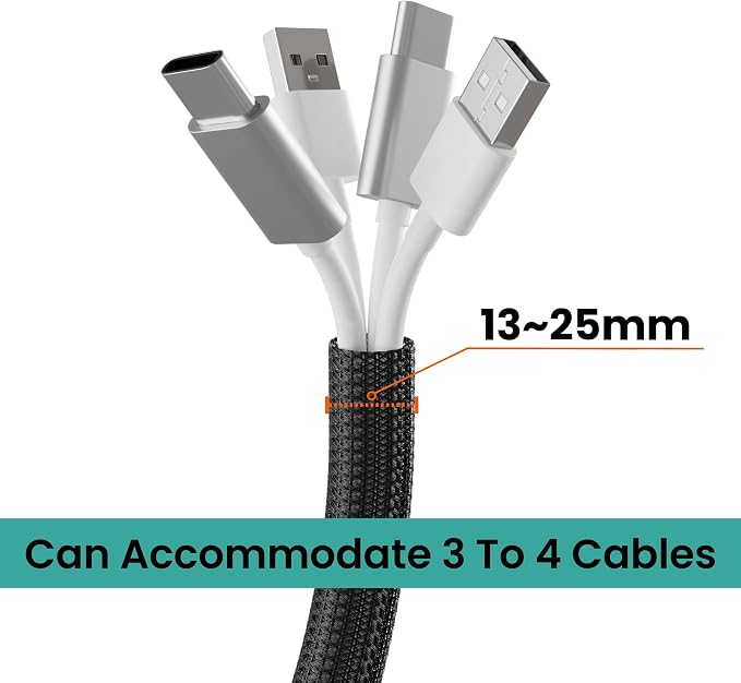 CableGeeker Braided Cable Management Sleeve, 10 ft (120 in), 1/2 in, Black | Expandable Split PET Braid, Self-Closing Design for TV, PC, USB and Ethernet Cables, Protect Pets Kids