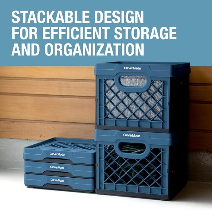 CleverMade Collapsible Milk Crate, 25L, 50 lb, Obsidian (Pack of 6)