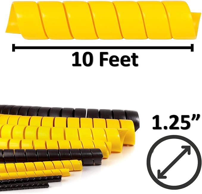 Electriduct 1.25 Inch Heavy Duty Spiral Wrap HDPE Flexible Plastic Cable Sleeve Hose Protector 10 Feet - Yellow