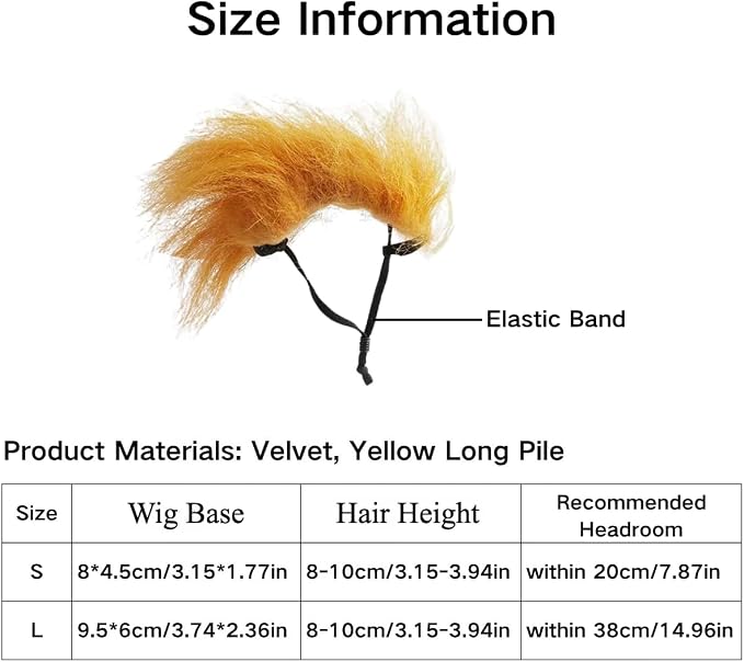Funny Yellow Pet Wig Headband, Adjustable Elastic Long Pile Costume Accessory, Party Photo Prop for Cat Dog Rabbit (S)