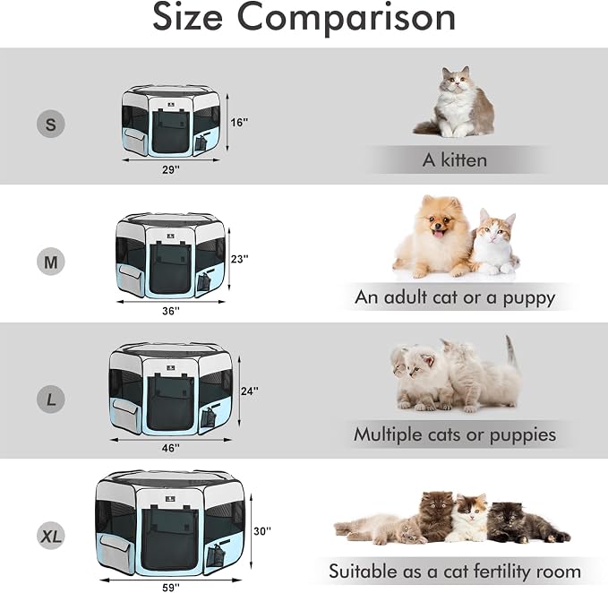 X-ZONE PET Foldable Dog Playpen, Portable Pet Play Pen for Puppy Cat, Blue | Pop‑Up Dog Playpens Indoor & Outdoor, Waterproof Dog Kennel Cage, Removable Top, Travel Camping Playpen, Large Size