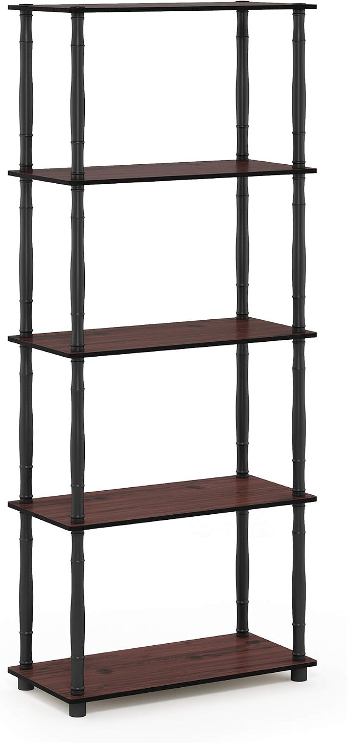 Furinno TURN-S-TUBE Storage Shelves, 5-Tier Book Shelf, Corner Shelf, Toolless Open Shelves, Classic Tubes, for Organization and Storage, Living Room, Garage, Home Office, Dark Cherry