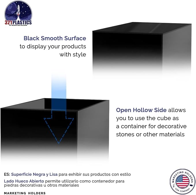 14 Inch Glossy Black Acrylic Display Box with One Open Side No Lid Versatile Square Plexiglass Merchandise Storage Bin or Retail Product Riser by Marketing Holders