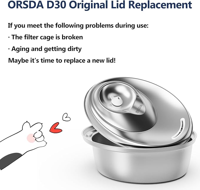 ORSDA Cat Water Fountain Parts Lid Replacement ONLY for ORSDA Pet Fountains D30 2L/67oz -Not for D60 D36 D66 (Lid)