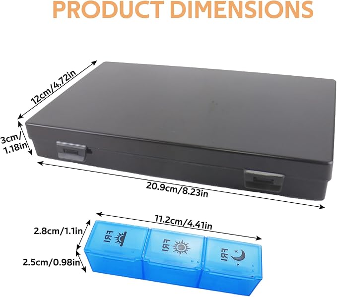 4PC Weekly Pill Organizer 3 Times a Day, 7-Day Moisture-Proof Pill Box with 21 Compartments, Portable Travel Container for Vitamins Fish Oil Compartments Supplements(Black)