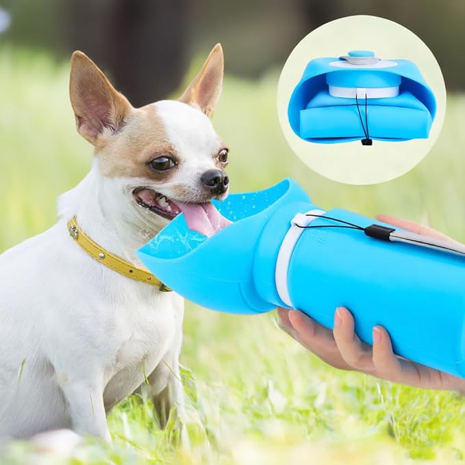 LINMENGSHUComplete 4Pcs Dog Outdoor Travel Set, Portable Leak-Proof Dog Water Dispenser, Pull-Type Poop Bag Holder Container with Refill Bags & Portable Carabiner for Walking Hiking