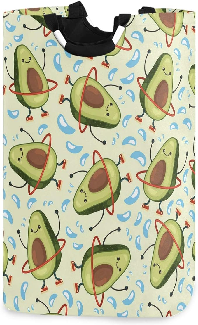 visesunny Collapsible Laundry Basket Funny Avocado Cartoon Character Large Laundry Hamper with Handle Toys and Clothing Organization for Bathroom, Bedroom, Home, Dorm, Travel