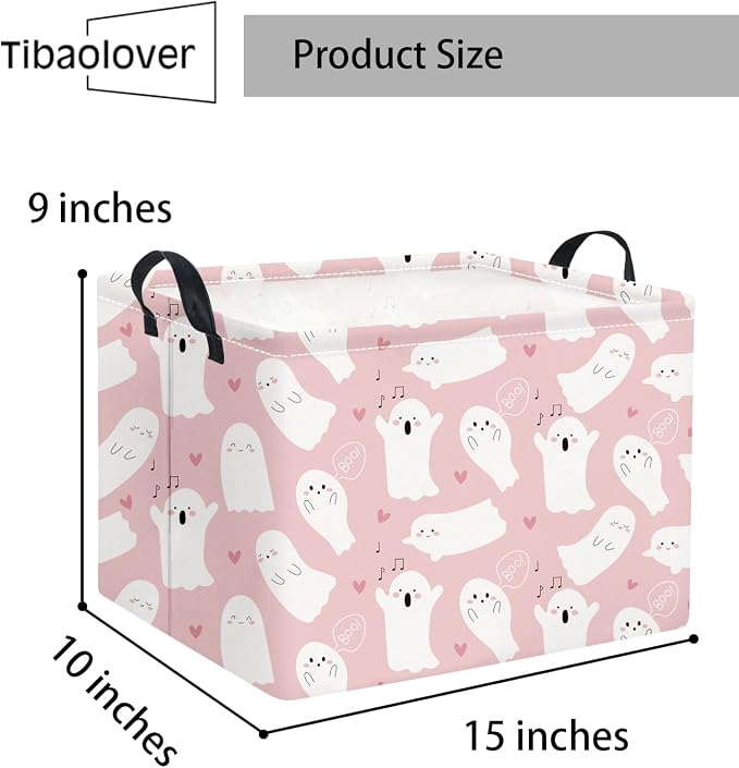 Halloween Basket Cute Baskets for Kids Pumpkin Basket Rectangular Storage Bin Organizer Box Room Decor(Pink Singing Ghost)