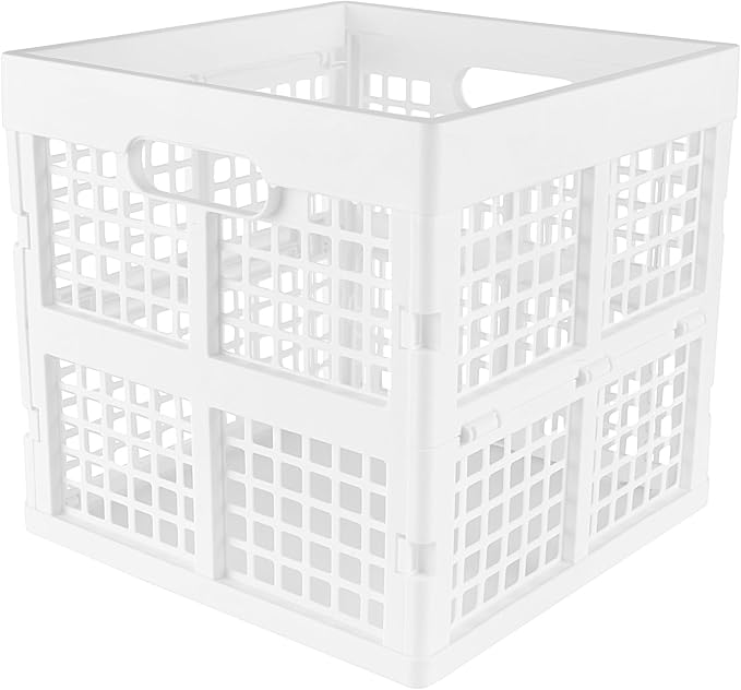 Eslite 3-Pack Collapsible Plastic Storage Crates,Foldable Crates for Storage,16L (White)