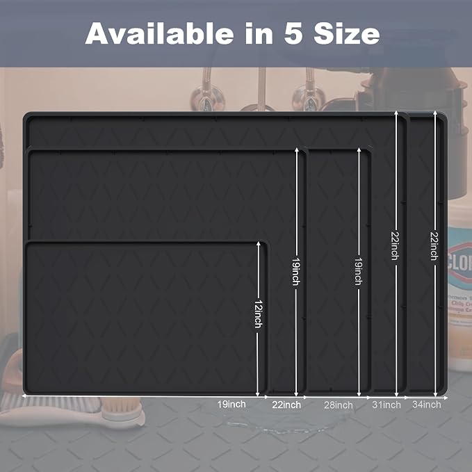 Extra Thick Under Sink Mat Waterproof with Raised Edge 34" x 22" | Silicone Multipurpose Mat for Kitchen, Bathroom, Pet Feeding, Shelf Protection & Organization, Boot & Plant Tray