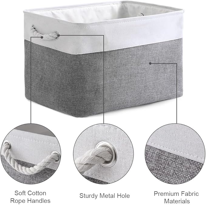 Organization and Storage Basket for Organizing - 3 Pack 16x12x12 inch Cube Storage Bin Fabric Storage Cubes for Organizer Cloth Gift Toy Closet (White & Grey)