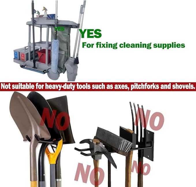 Broom and Mop Organizer for Cleaning Cart Wall Hanging Broom Holder with Hooks Tool Holder for Garage Garden Tool Rack Mop Holder Wall Mount Broom Hanger for Home Kitchen Bathroom